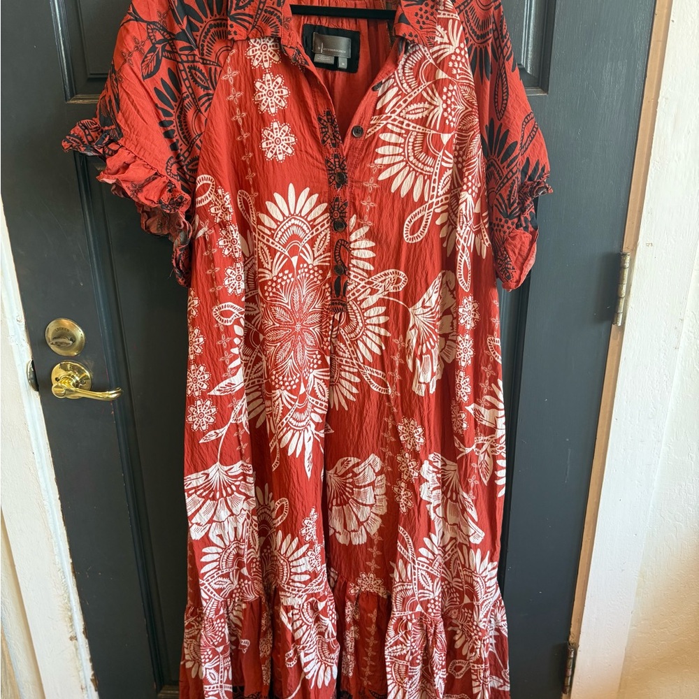 Anthropologie Red and Black Floral Midi Dress